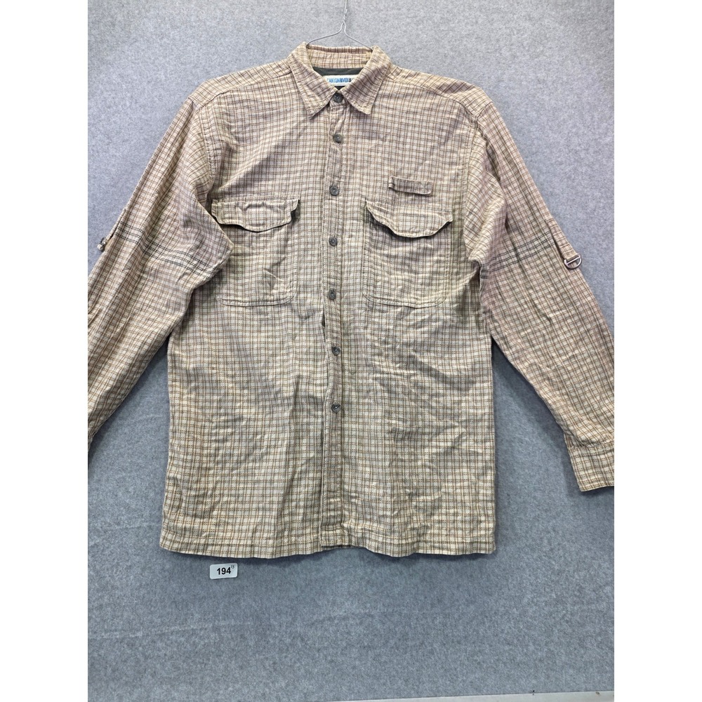Canyon River Blues Mens Plaid Button Up‎ Shirt Tan Brown Roll Tab Sleeve XL